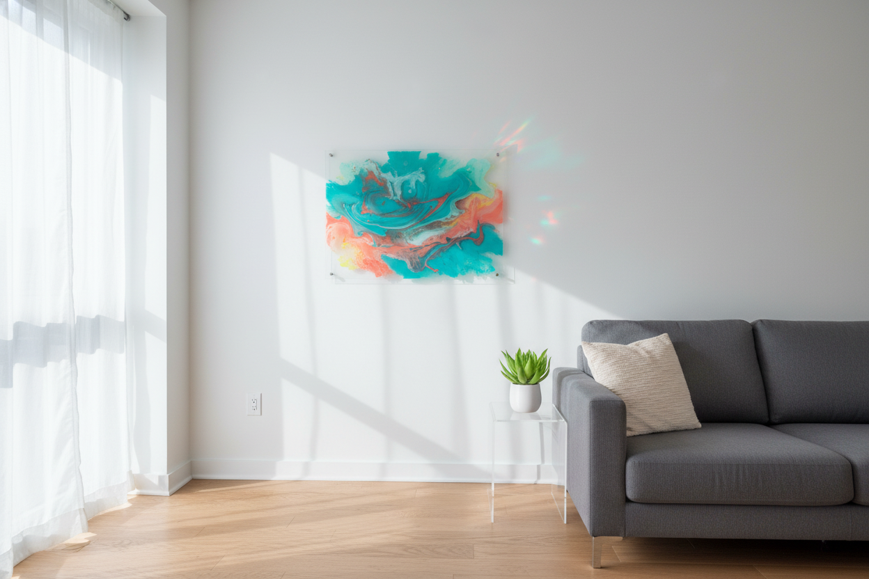 Modern living room with vibrant abstract acrylic wall art inspiration guide for stylish home decor ideas