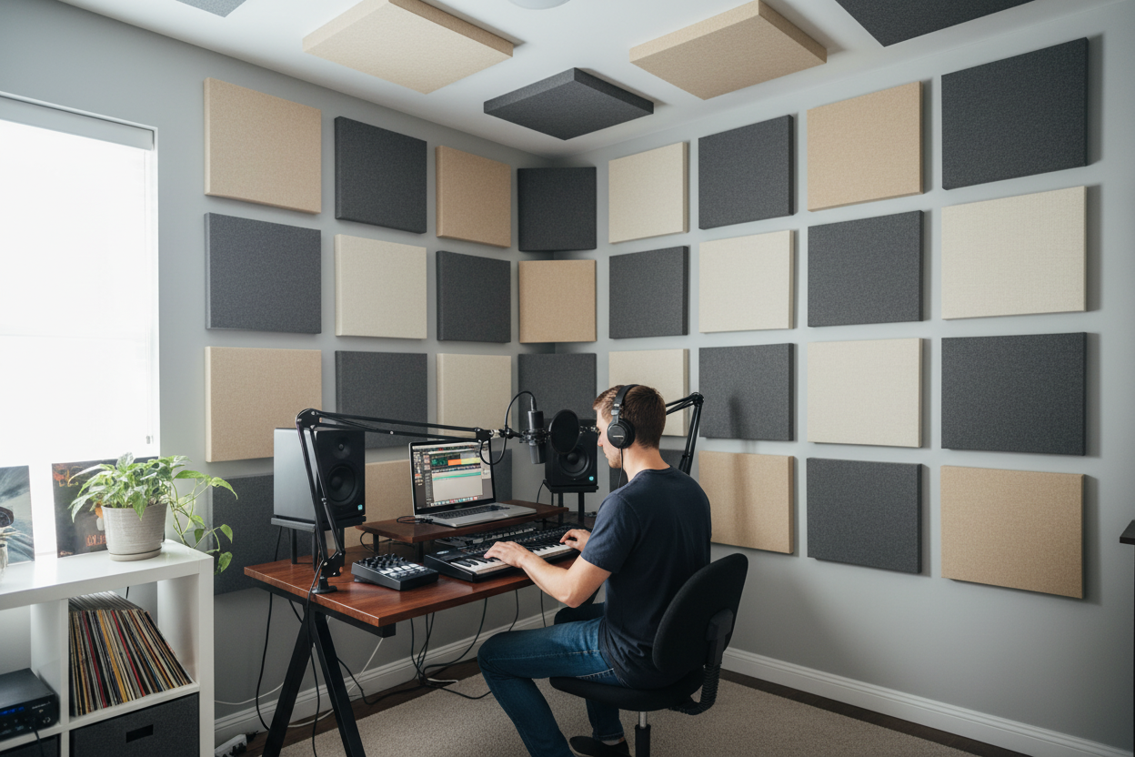Modern home studio featuring 20.47 inch acoustic panel for stylish and effective soundproofing solutions