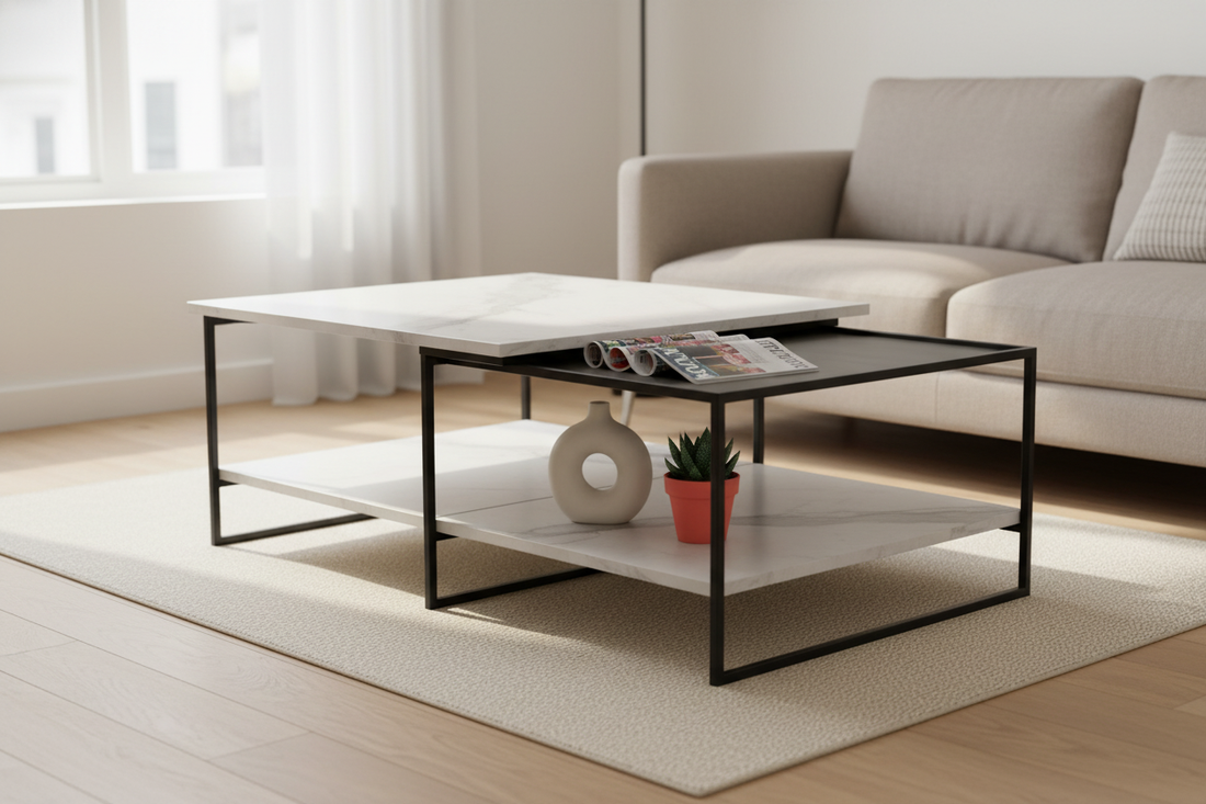 Modern ceramic coffee table with minimalist design enhances stylish living room decor for home or office spaces