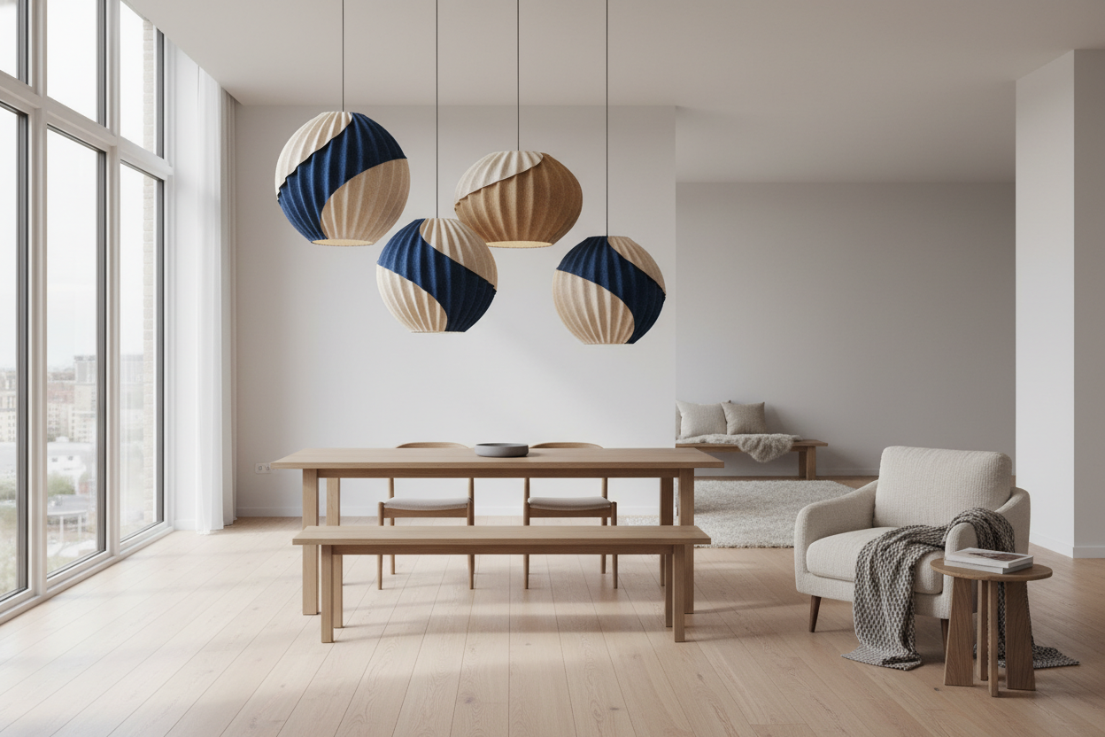 Modern dining room with acoustic pendant light fixtures adding style and sound control for home decor inspiration