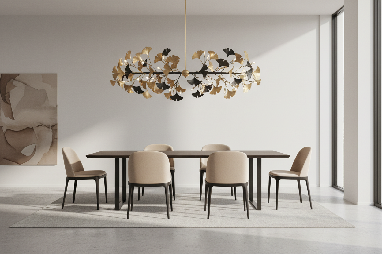 Elegant dining room featuring a modern gingko chandelier design for stylish home decor inspiration
