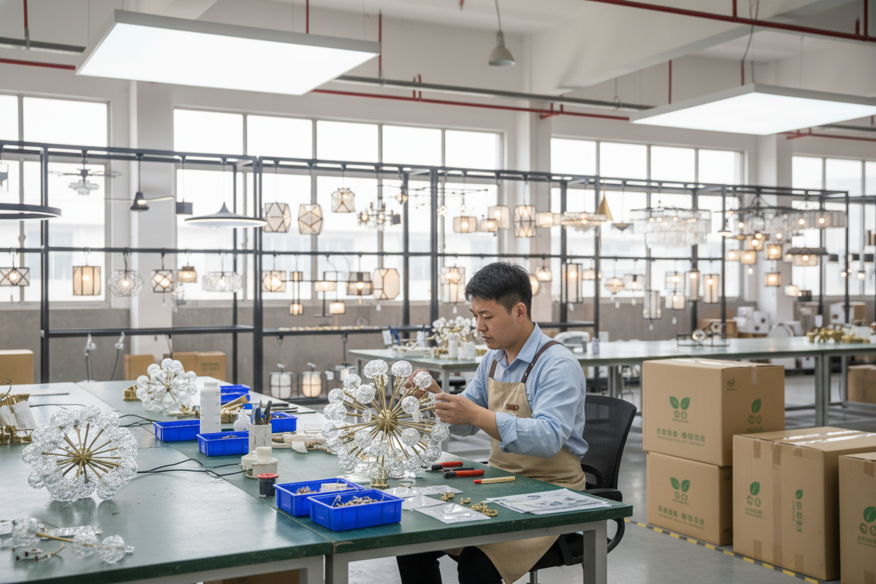 Modern china lighting factory artisan assembling decorative fixtures for stylish and affordable home decor solutions
