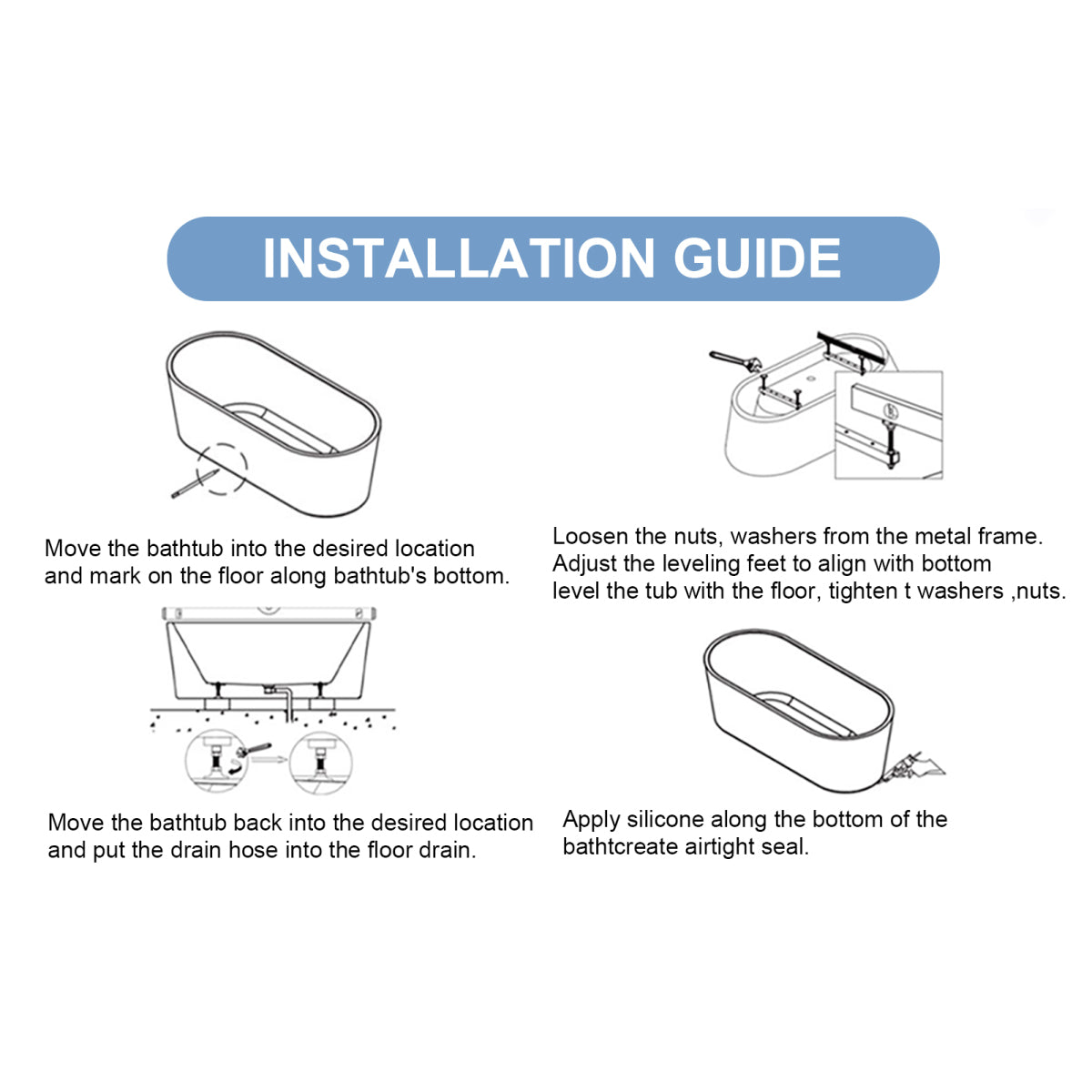 59" Glossy Acrylic Freestanding Tub