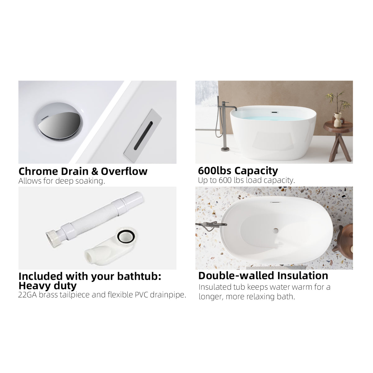 47-inch Sleek Oval Acrylic Tub