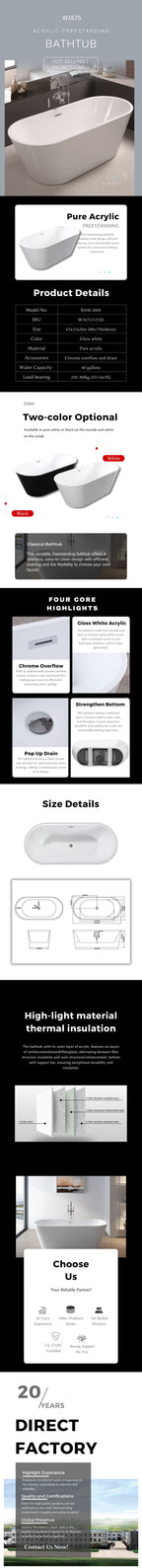 67" Luxury Glossy Freestanding Tub