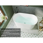 51" Acrylic Freestanding Bathtub-Acrylic Soaking Tubs, White Bathtub, Oval Shape White Freestanding Bathtub With Chrome  Pop Up Drain CUPC Certificate