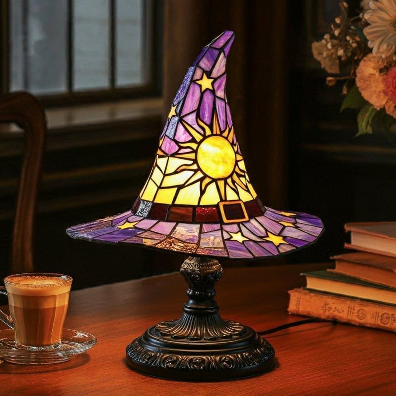 Stained Glass Witch Hat Desk Lamp