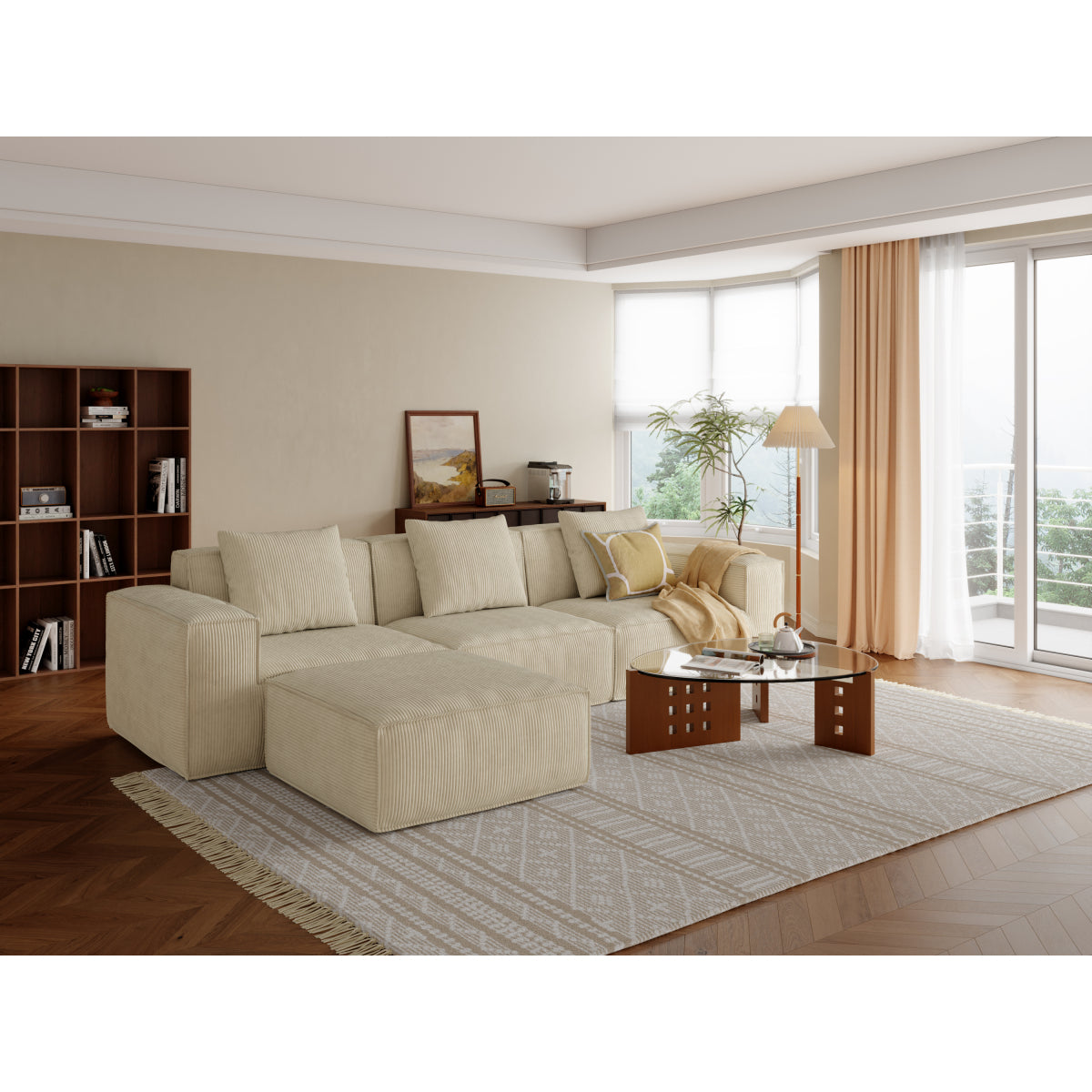118-inch modular sofa can be converted into an oversized sofa bed Free conversion sofa set flexible configuration, soft corduroy cloud velvet fabric