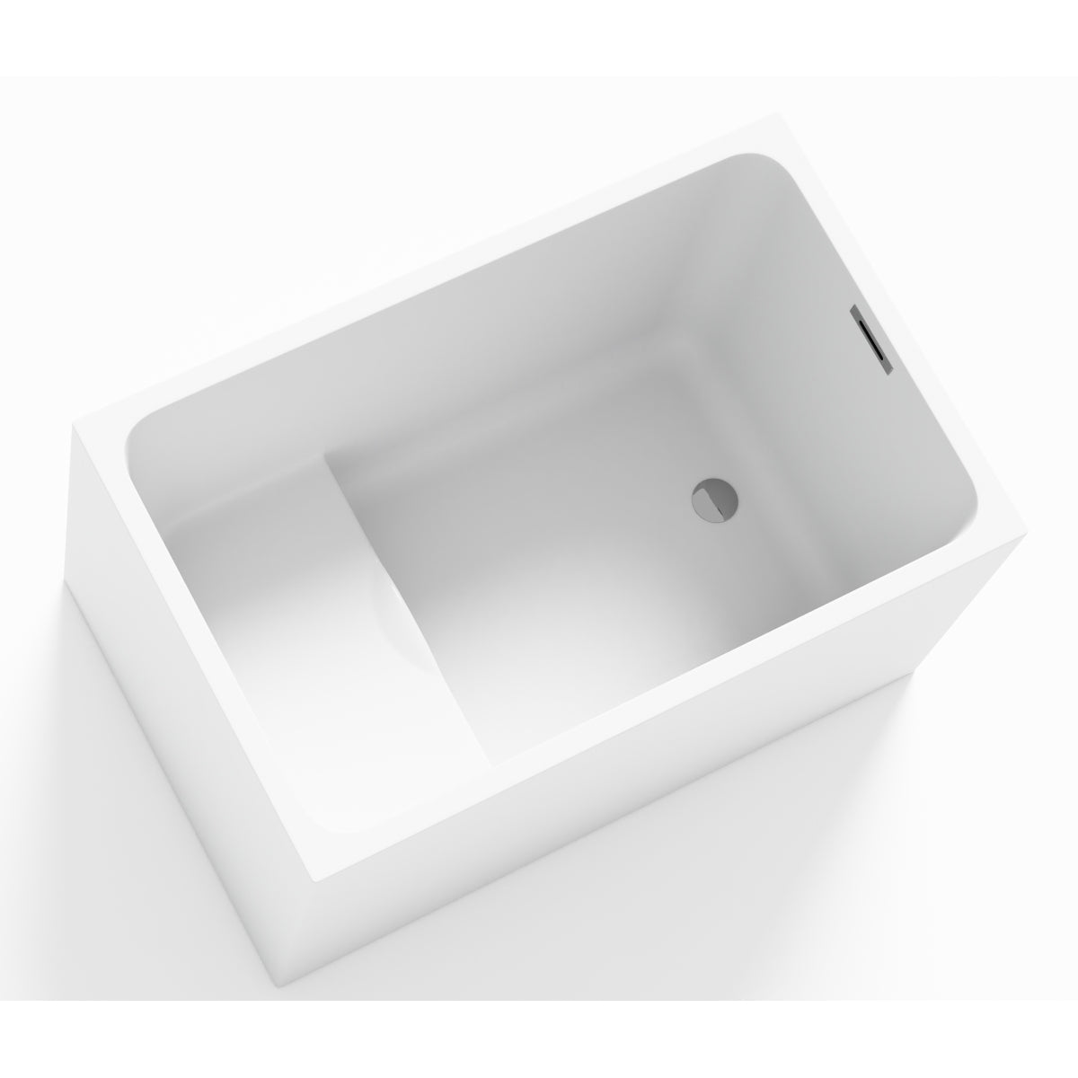 43" Acrylic Freestanding Bathtub with seat: Spacious rectangle Shape, Gloss White Finish, Chrome Overflow & Pop-Up Drain
