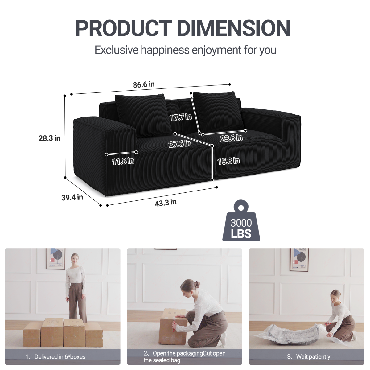 modular sofa can be converted into an oversized sofa bed Free conversion sofa set flexible configuration, soft corduroy cloud velvet fabric two person