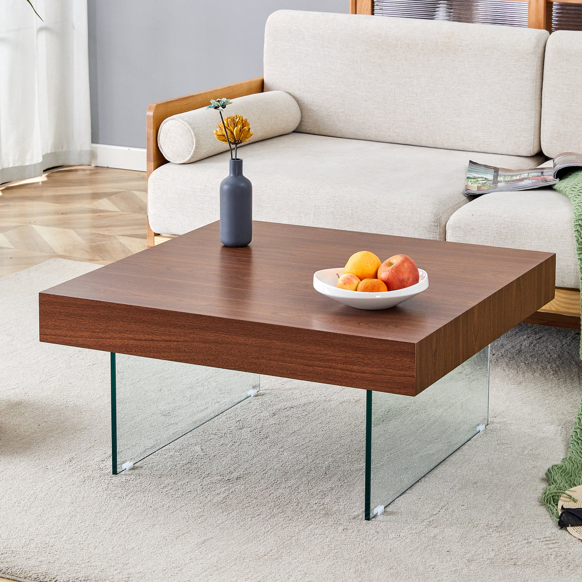 Walnut Colored Square MDF Coffee Table