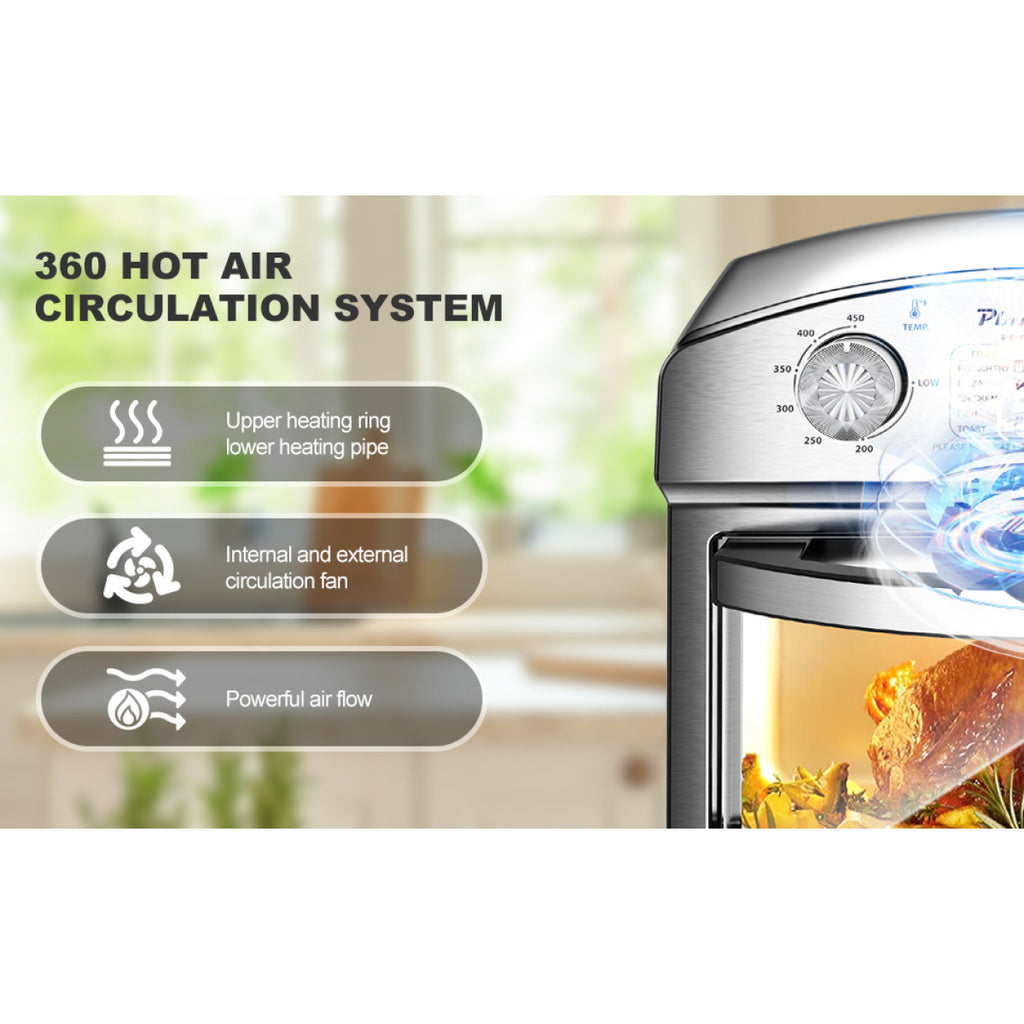 12.5 Quart 7-in-1 Stainless Steel Convection Toaster Oven 1500W 5 Pre-Set Menus Silver