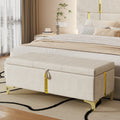 Elegant Upholstered Storage Ottoman in Beige Velvet