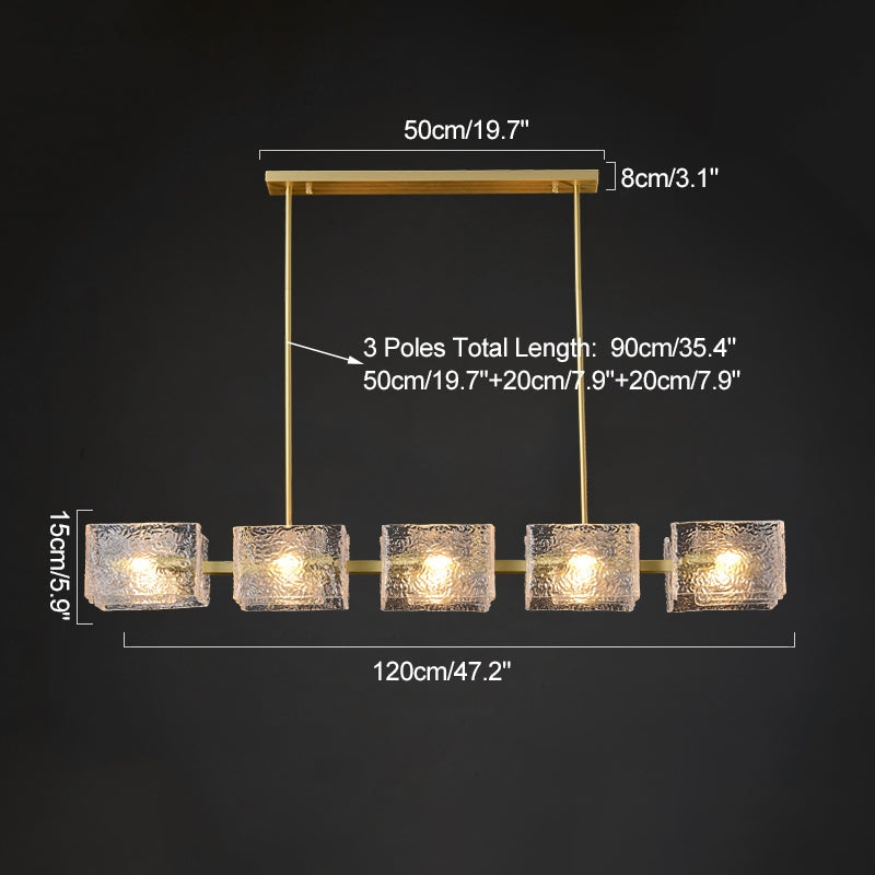 Textured Glass Linear Chandelier for Dining Room