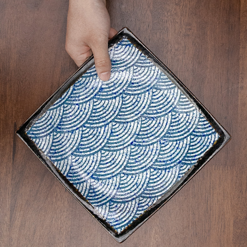 Mino Ware Rectangular Ripple Sushi Plate Gift Set