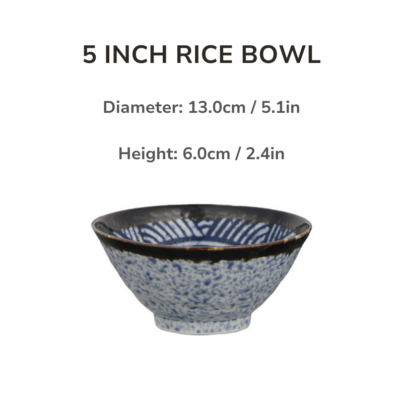 Mino Ware Wave Pattern Retro Underglaze Bowl and Plate Set