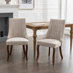 High-Back Dining Chairs Set of 2 – Beige Velvet-Touch Flocking, Triple Elastic Cushion & Curved Wood Legs