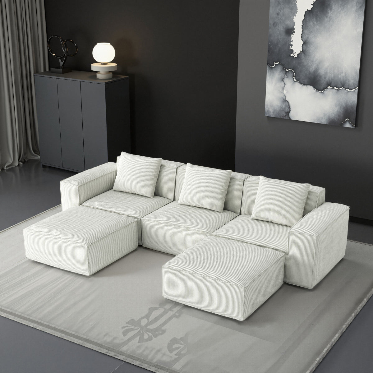 118-inch modular sofa can be converted into an oversized sofa bed Free conversion sofa set flexible configuration, soft corduroy cloud velvet fabric