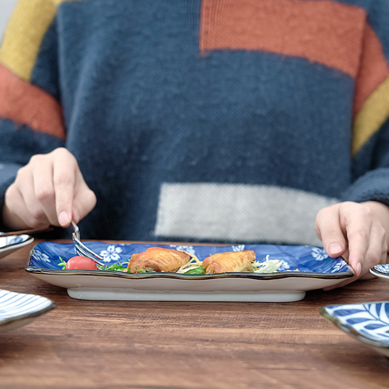 Mino Ware Botanical Series Underglaze Rectangular Plate