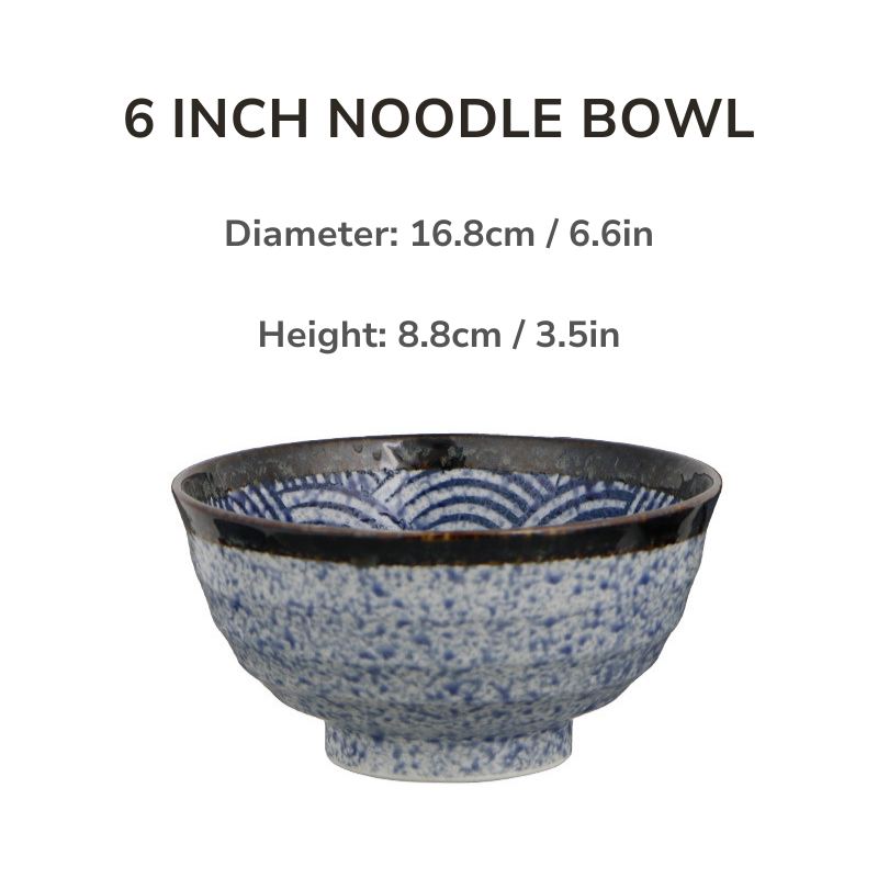 Mino Ware Wave Pattern Retro Underglaze Bowl and Plate Set