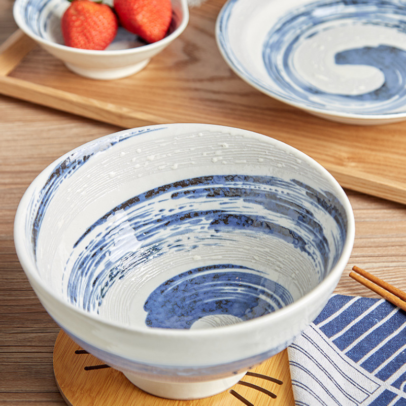 Mino Ware Funshuki Seiryuu Series Underglaze Bowl and Plate Set