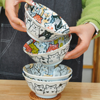 Mino Ware Cat and Dog Series Underglaze Rice Bowl