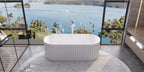 67" Freestanding Solid Surface Bathtub, Luxury Engineered Stone Resin Freestanding Soaking Bathtub with Overflow and Pop-up Drain cUPC Certified,