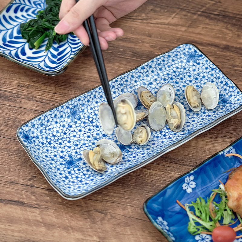 Mino Ware Botanical Series Underglaze Rectangular Plate