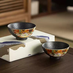 Kutani Ware Golden Floral Sea Rice Bowl Set