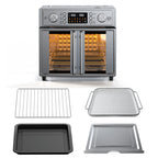 PlumChef 26QT Large French Double Door Air Fryer Oven 1700W 14 Presets 7in1 Silver