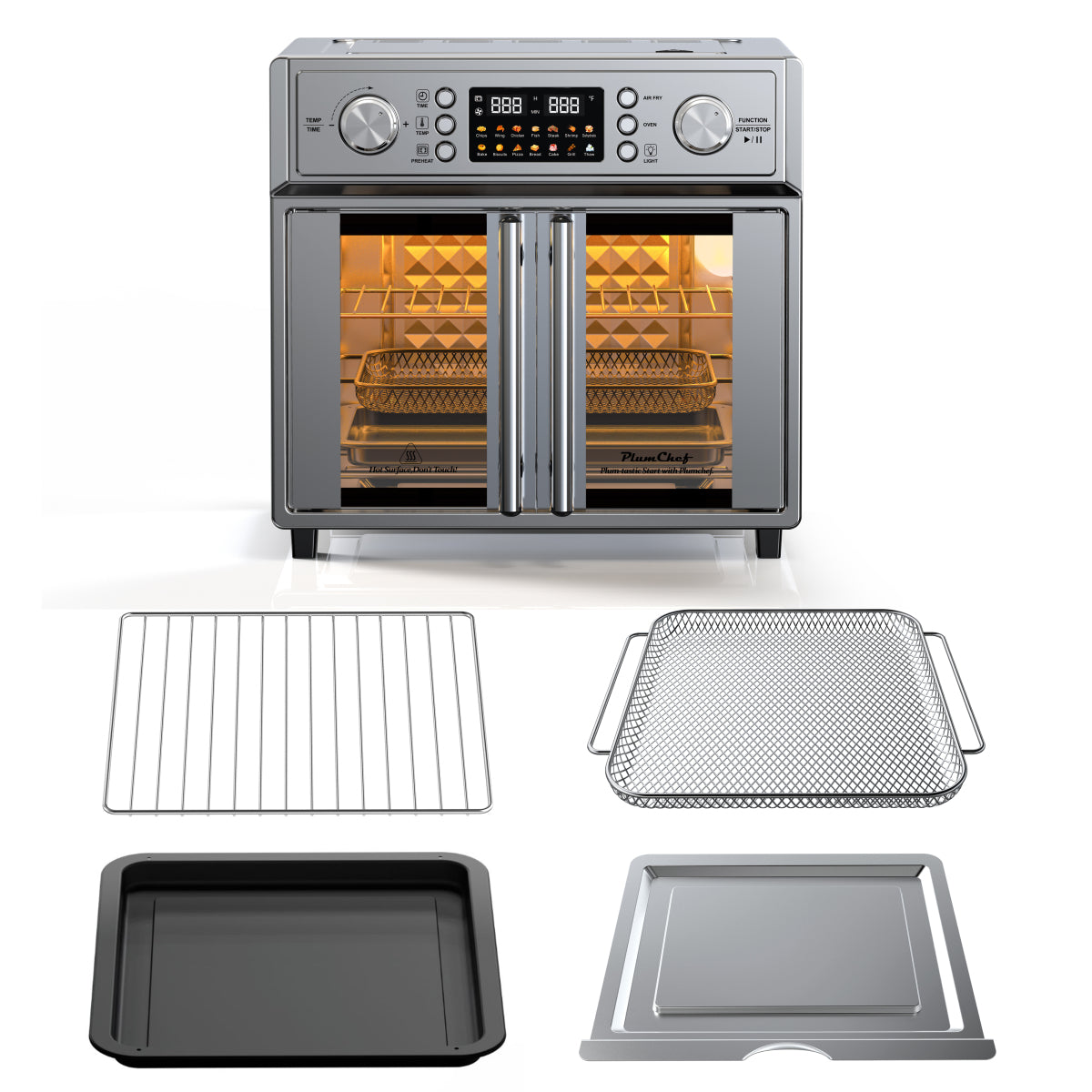 PlumChef 26QT Large French Double Door Air Fryer Oven 1700W 14 Presets 7in1 Silver