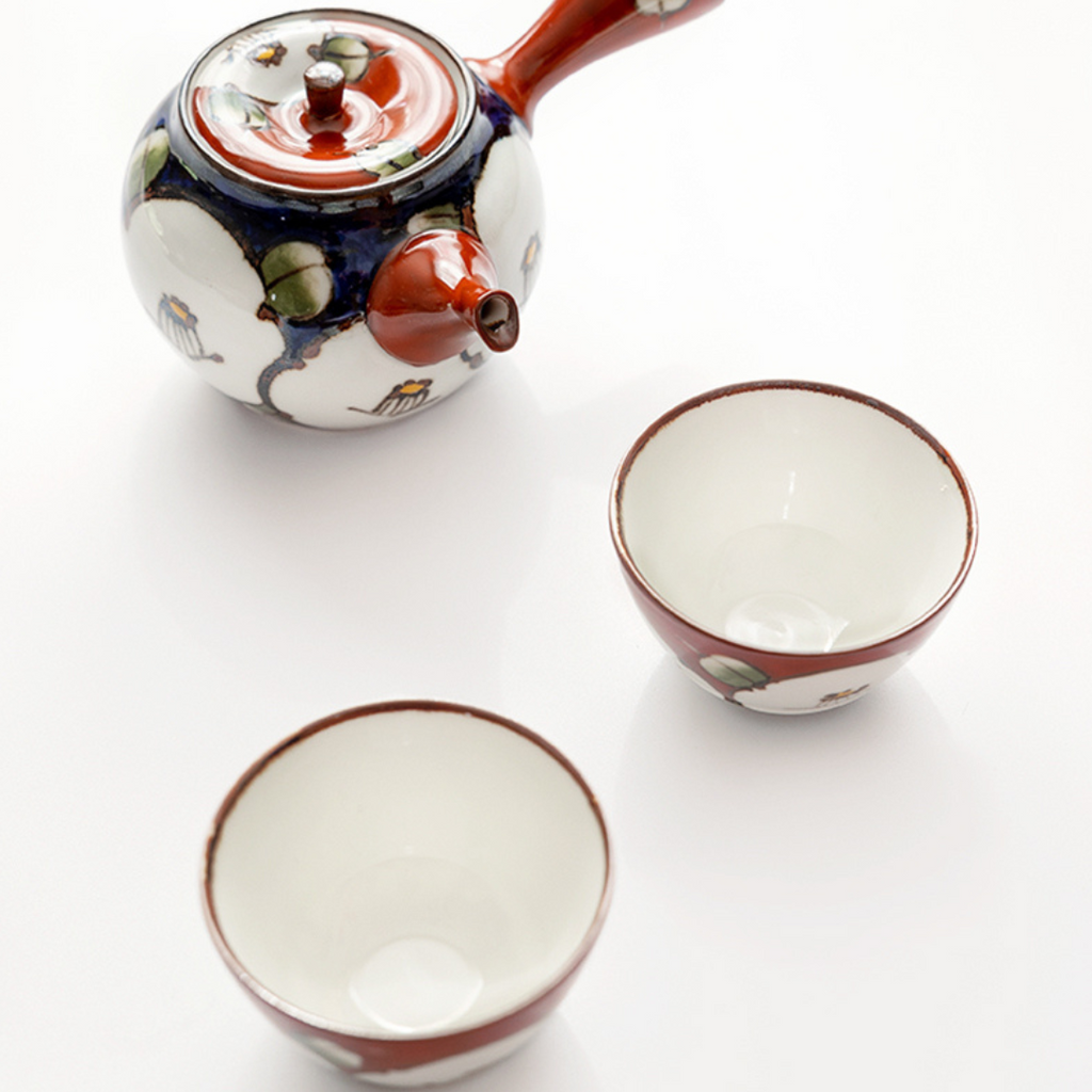 Arita-yaki Hand-Painted Vintage Camellia Teapot Set