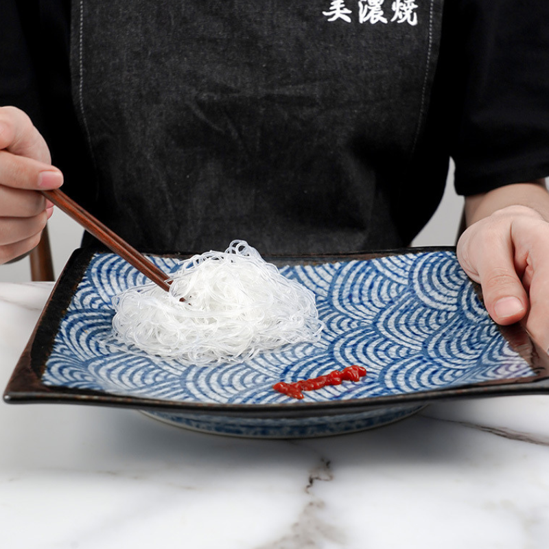 Mino Ware Rectangular Ripple Sushi Plate Gift Set