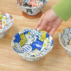 Mino Ware Cat and Dog Series Underglaze Rice Bowl
