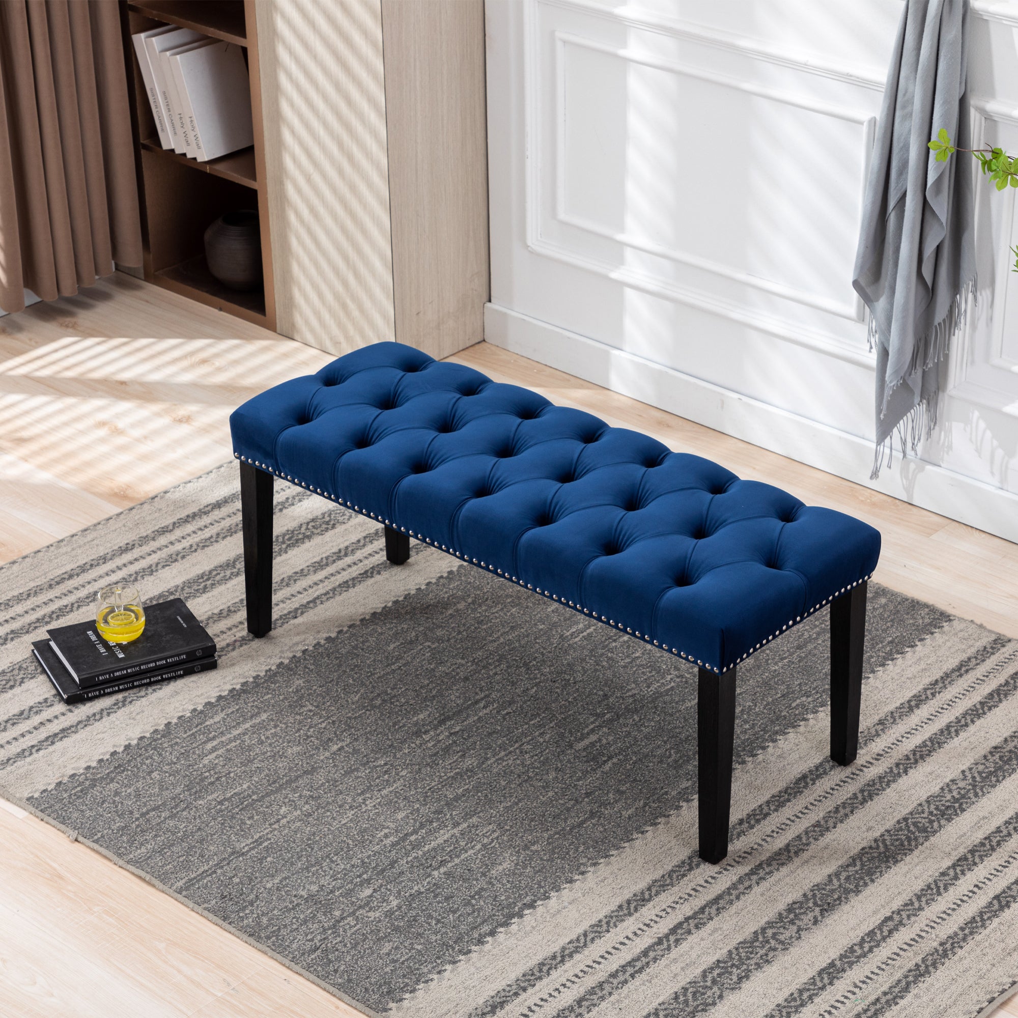Heng Ming Tufted Velvet Bench in Blue