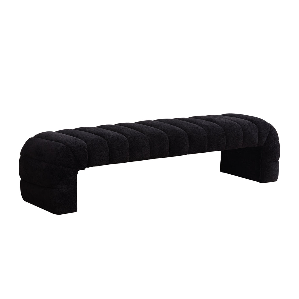 Modern Upholstered Armless Bed Bench in Black Chenille