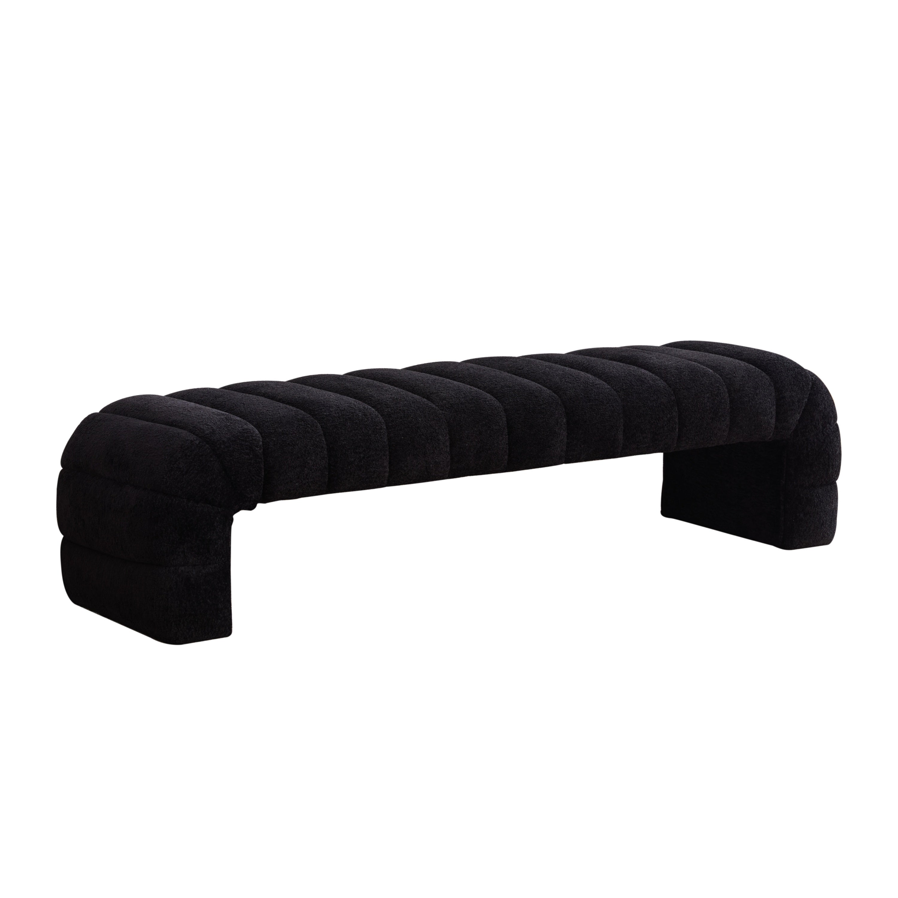 Modern Upholstered Armless Bed Bench in Black Chenille