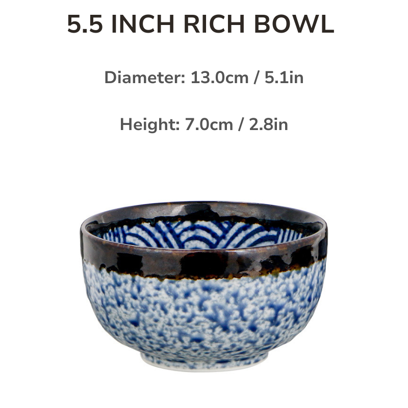 Mino Ware Wave Pattern Retro Underglaze Bowl and Plate Set