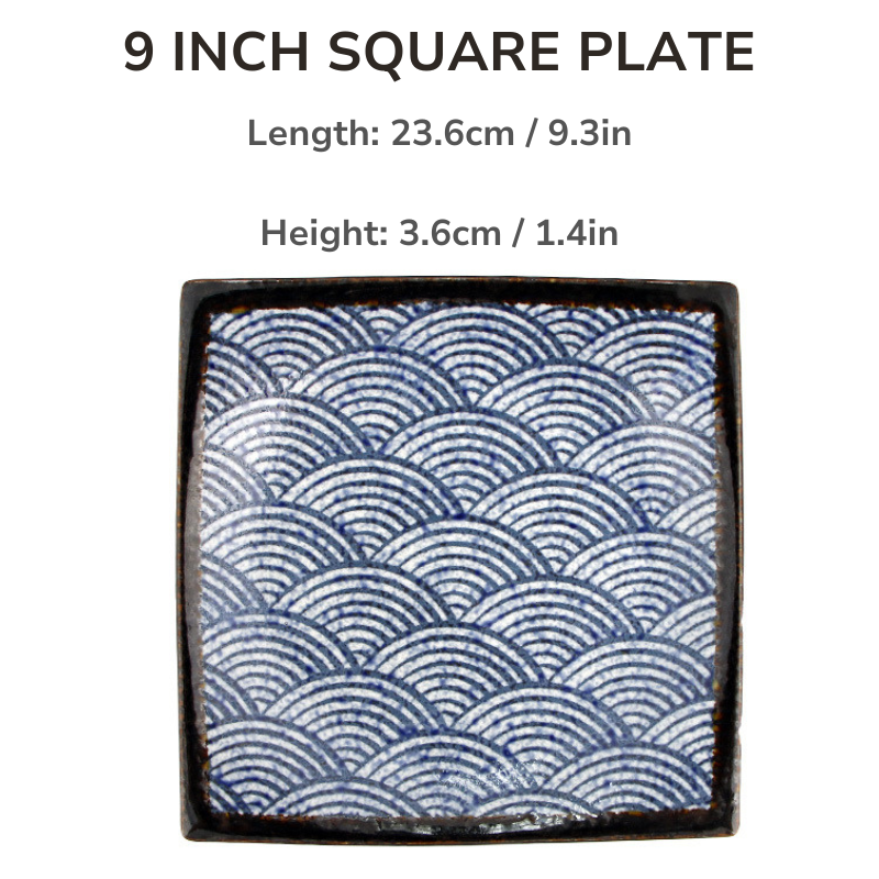 Mino Ware Wave Pattern Retro Underglaze Bowl and Plate Set