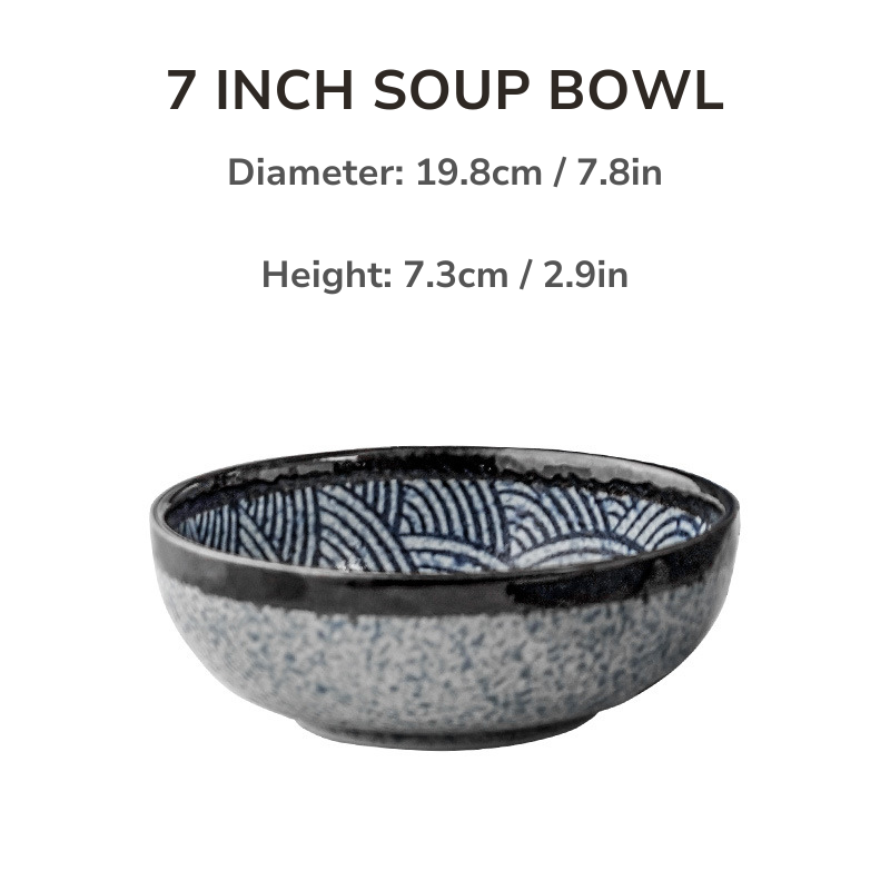 Mino Ware Wave Pattern Retro Underglaze Bowl and Plate Set