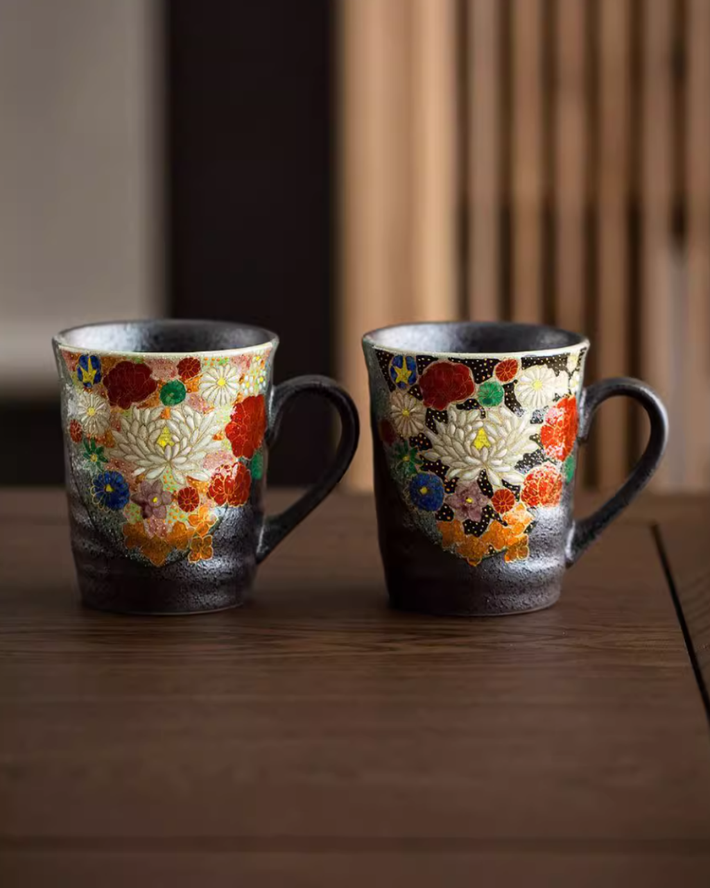 Kutani Ware Handcrafted Golden Floral Couple Mug Set – Wedding Gift