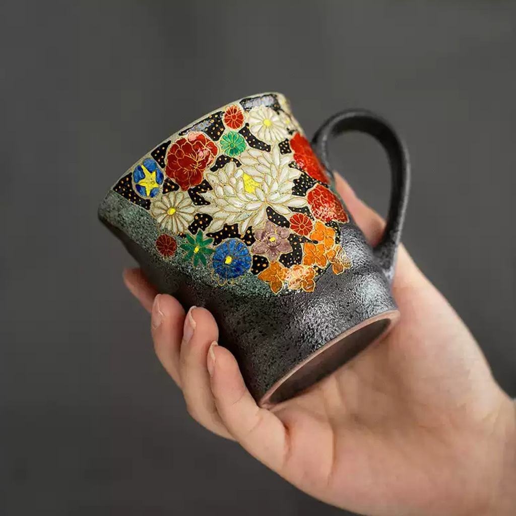 Kutani Ware Handcrafted Golden Floral Couple Mug Set – Wedding Gift