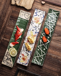 Fukutora Ware Hand-Painted Checkered Long Sushi Plate