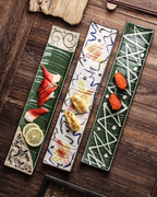 Fukutora Ware Hand-Painted Checkered Long Sushi Plate