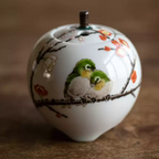 Kutani Ware Red Plum & Twin Sparrows Incense Burner – Hand-Painted by Nakamura Toshihito