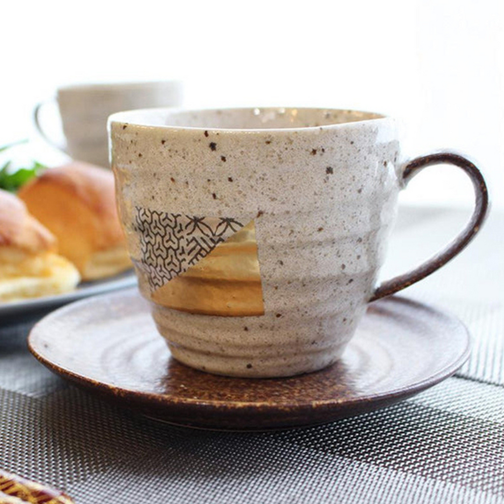 Hakuichi Handcrafted Vintage Ceramic Gold Leaf Autumn Reflection Mug Set