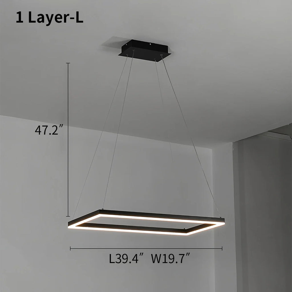 Modern Black Tiered Rectangular Chandelier