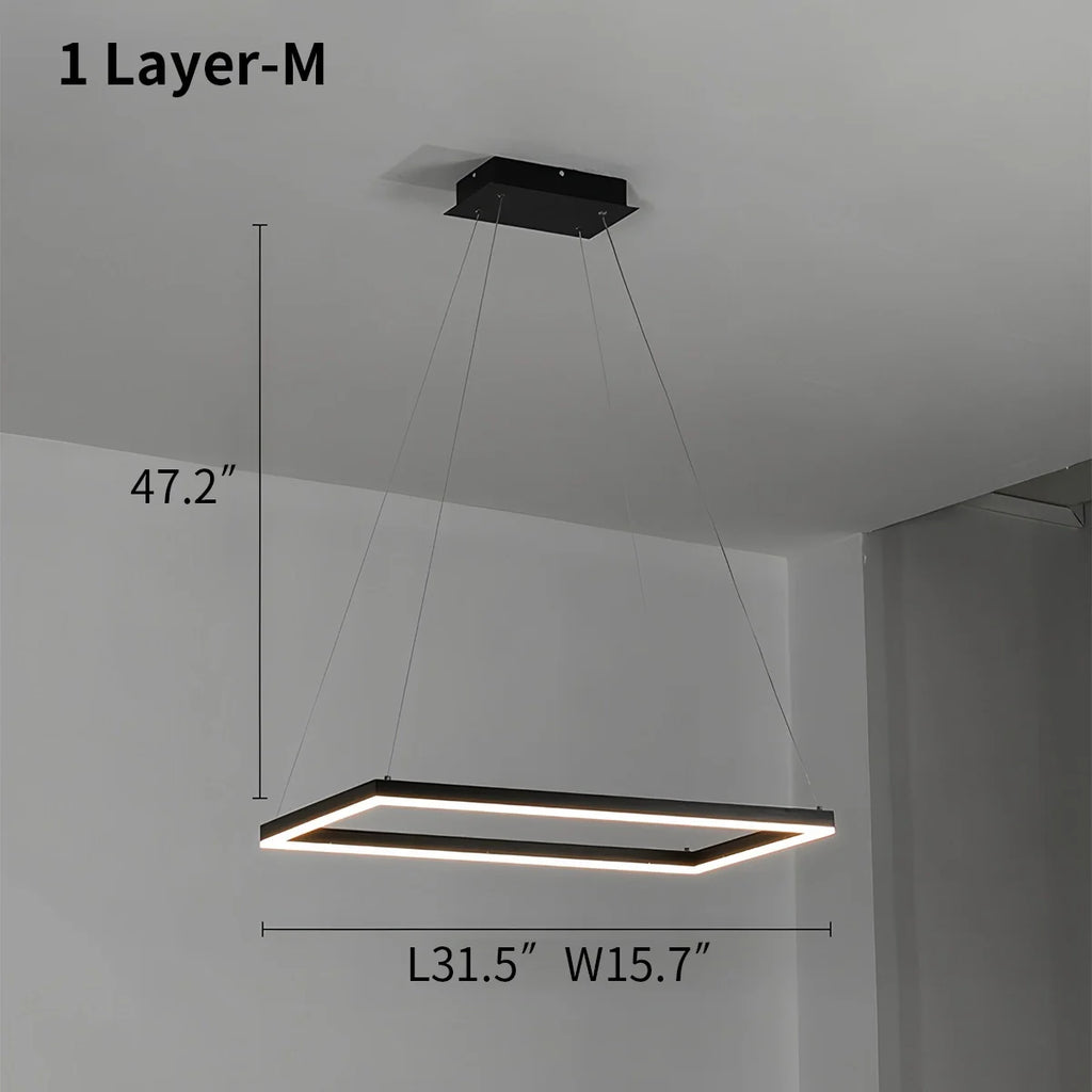 Modern Black Tiered Rectangular Chandelier