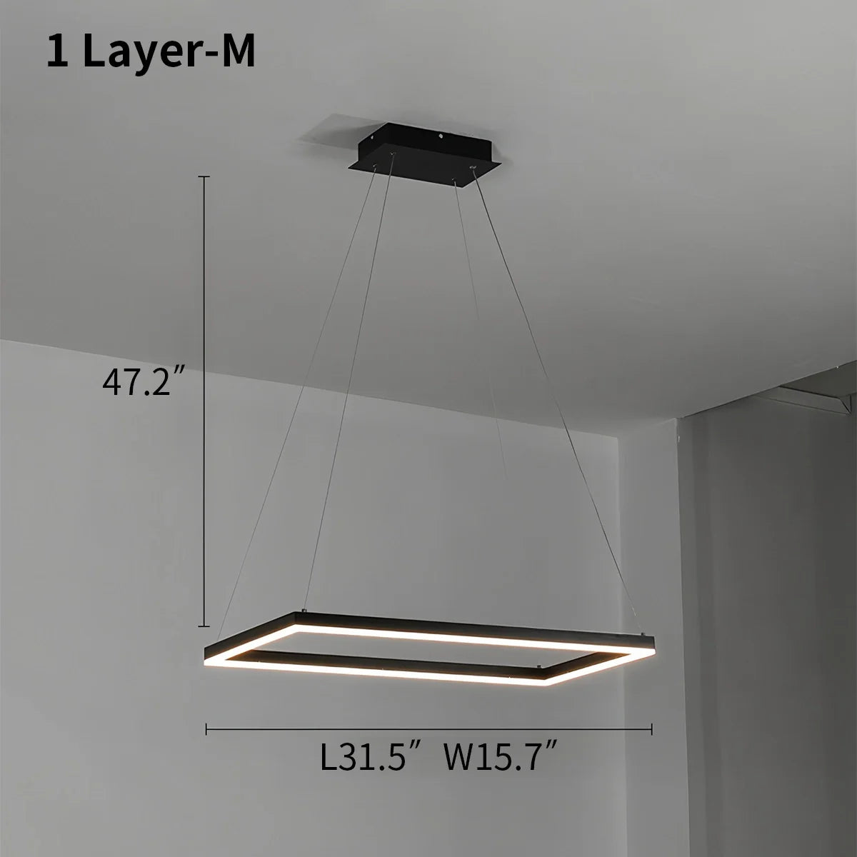 Modern Black Tiered Rectangular Chandelier