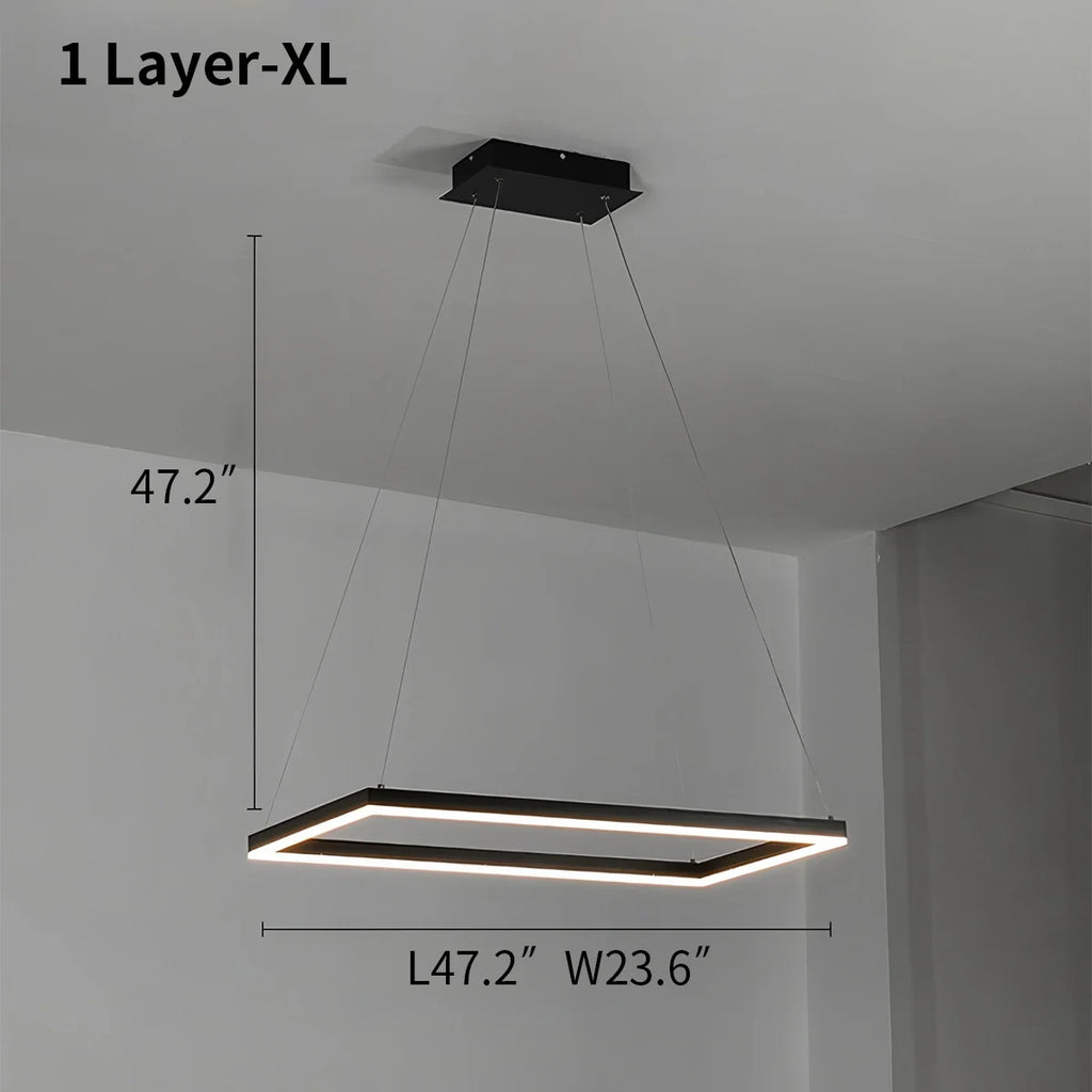 Modern Black Tiered Rectangular Chandelier